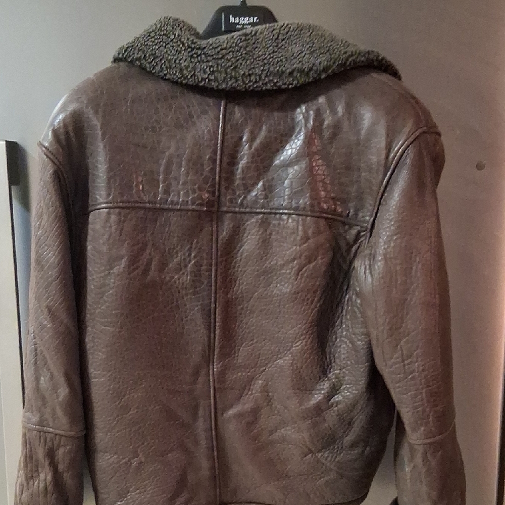 Women's Brown Bomber Jacket with Shearling Collar - Picture 3 of 4